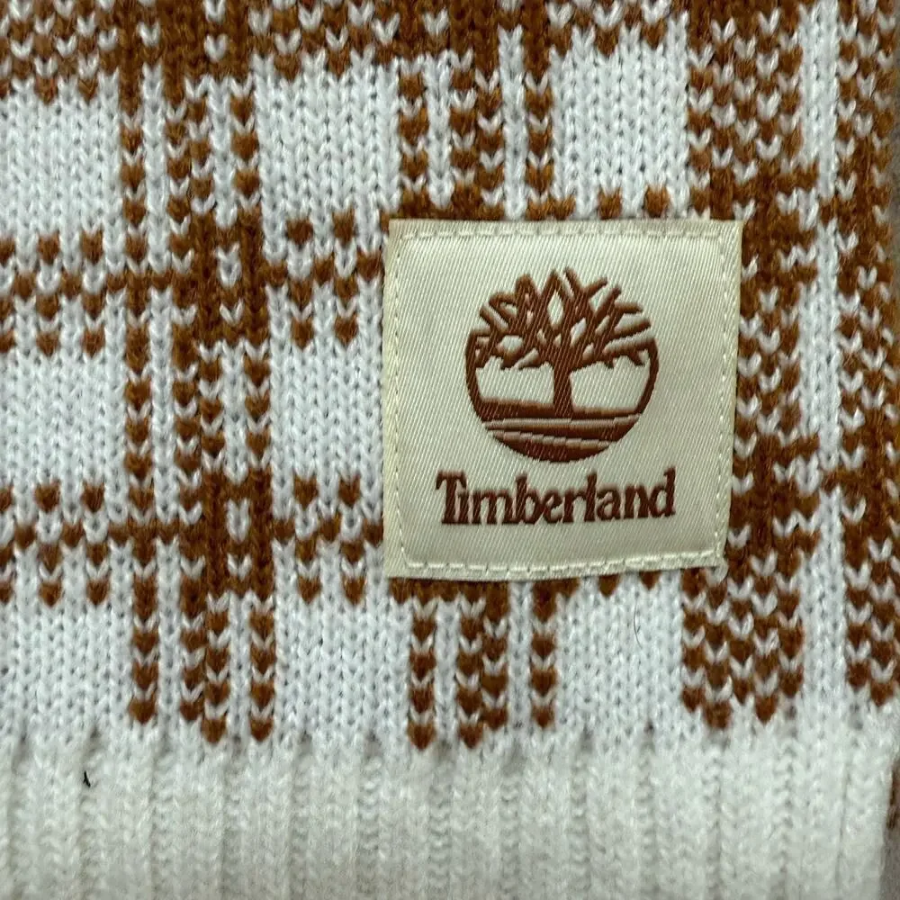 NWT Timberland Buffalo Plaid Rectangle Scarf Tan & White Streetwear Fall Outdoor